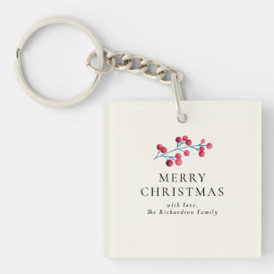 Holly Cherry Merry Christmas Personalised Family  Key Ring