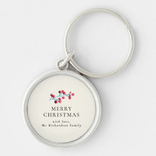 Holly Cherry Merry Christmas Personalised Family  Key Ring