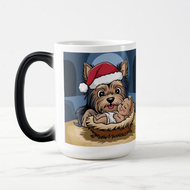 Holly chlid adored by yorkshire Terrier Magic Mug (Left)
