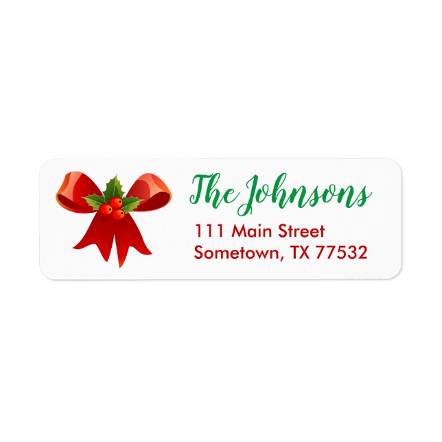 Holly Christmas Bow Return Address Labels (Front)