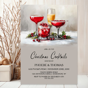 Holly Christmas Cocktail Party Invitation