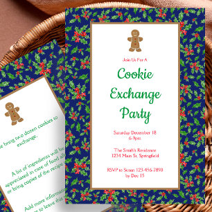 Holly Christmas Cookie Exchange Party Invitation