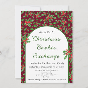 Holly Christmas Cookie Exchange Red and Green Invitation