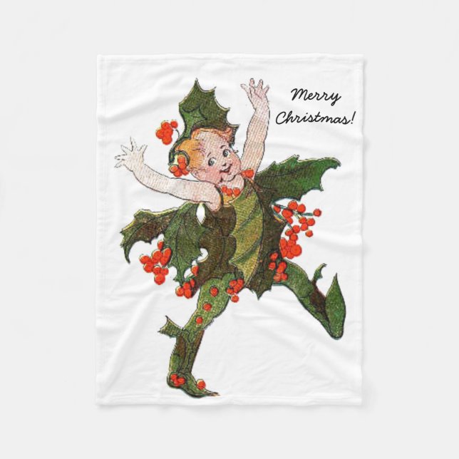 Holly Christmas Flower Child Cute Funny Floral Fleece Blanket (Front)