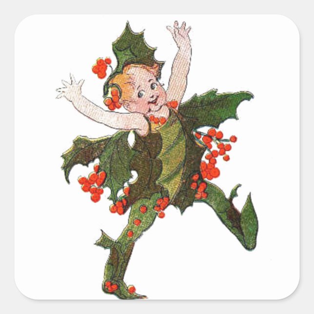 Holly Christmas Flower Child Cute Funny Floral Square Sticker (Front)