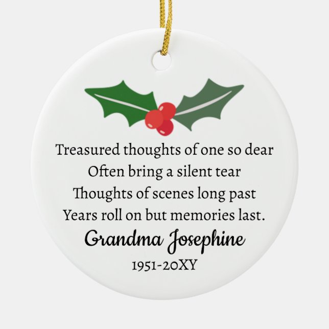 Holly Christmas Memorial Personalised Photo   Ceramic Tree Decoration (Front)