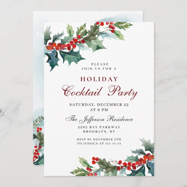 Holly Christmas Mistletoe Holiday Coattail Party Invitation (Front/Back)