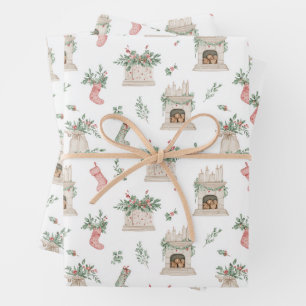 Holly Christmas Pattern Wrapping Paper Sheet