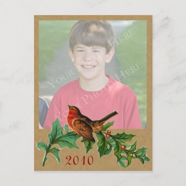 Holly Christmas Photo Postcard (Front)