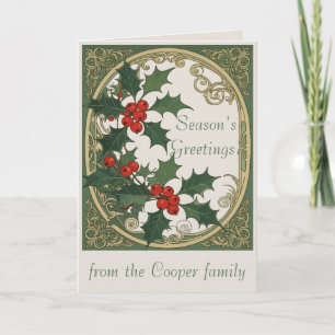 Holly Christmas Red Berry Decorative Holiday Card