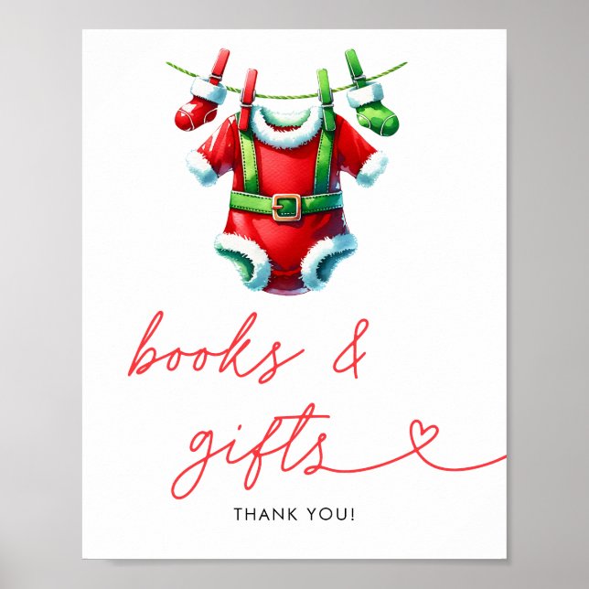  Holly Christmas Santa Baby Shower Books & Gifts Poster (Front)