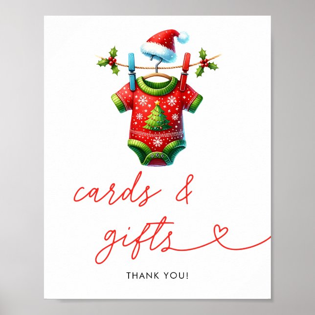  Holly Christmas Santa Baby Shower Cards & Gifts Poster (Front)