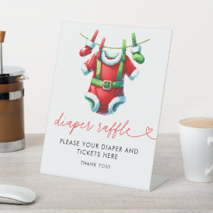 Holly Christmas Santa Baby Shower Diaper Raffle Pedestal Sign