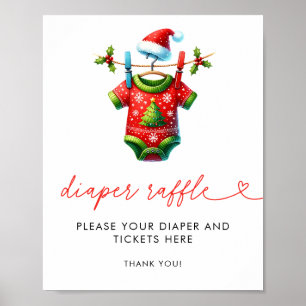 Holly Christmas Santa Baby Shower Diaper Raffle Poster