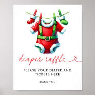 Holly Christmas Santa Baby Shower Diaper Raffle Poster