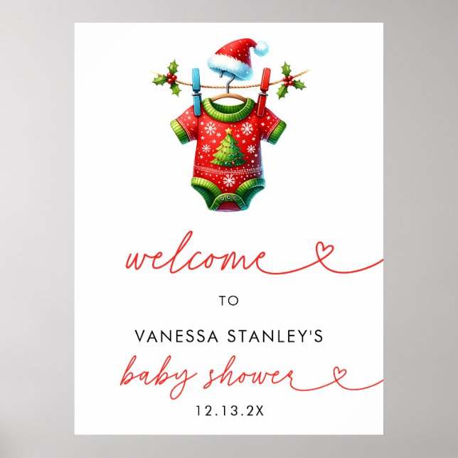  Holly Christmas  Santa Baby Shower Welcome Sign (Front)