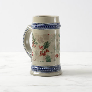 Holly Christmas Snow Watercolor Beer Stein