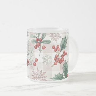 Holly Christmas Snow Watercolor Frosted Glass Coffee Mug