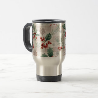 Holly Christmas Snow Watercolor Travel Mug