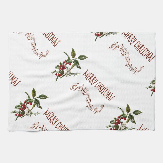 Holly Christmas Tea Towel (Horizontal)