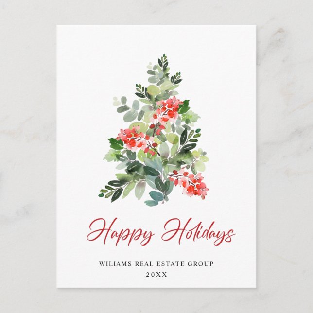Holly Christmas Tree Corporate Greeting Holiday Postcard (Front)