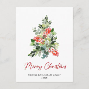 Holly Christmas Tree Corporate Greeting Holiday Postcard