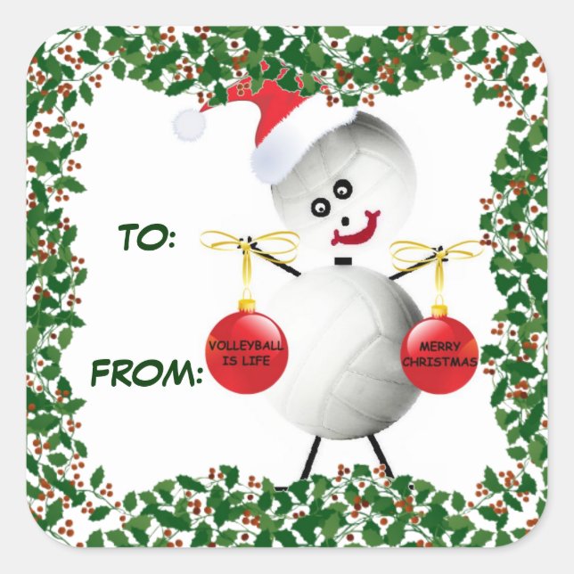 Holly Christmas Volleyball Gift Tag (Front)