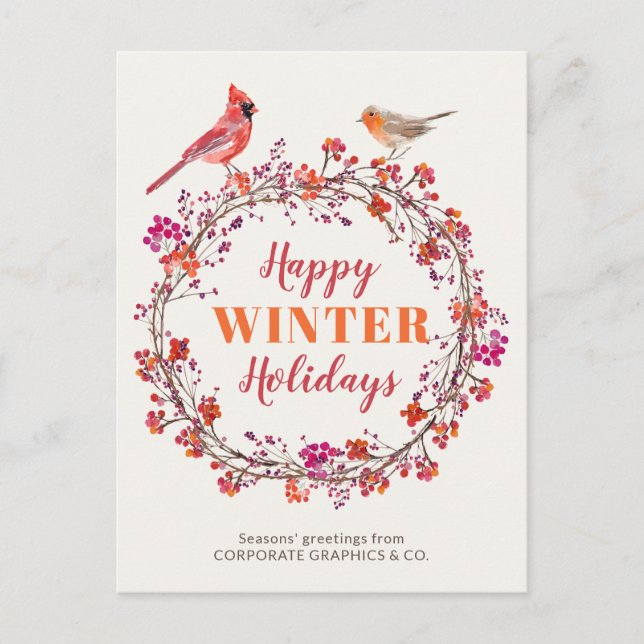 Holly Christmas wreath modern elegant corporate Holiday Postcard (Front)