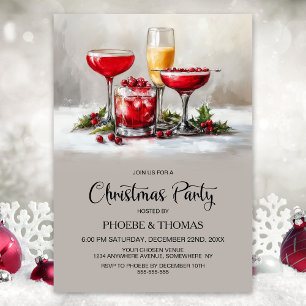 Holly Cocktails Christmas Party Invitation