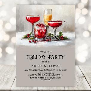 Holly Cocktails Holiday Party Invitation