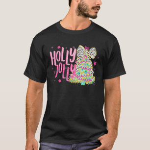 Holly Coquette Bow Jolly Rainbow Christmas Tree Xm T-Shirt