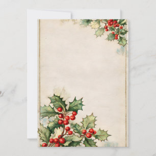 Holly Corners Frame on Aged Paper Invitation
