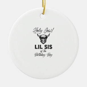 Holly Cow Lil Sis Of The Birthday Boy Highland Cow Ceramic Tree Decoration