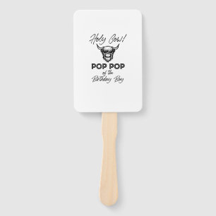 Holly Cow Pop Pop Of The Birthday Boy Highland Cow Hand Fan