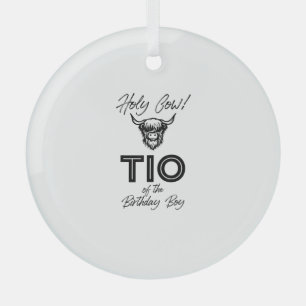 Holly Cow Tio Of The Birthday Boy Highland Cow 1st Glass Tree Decoration
