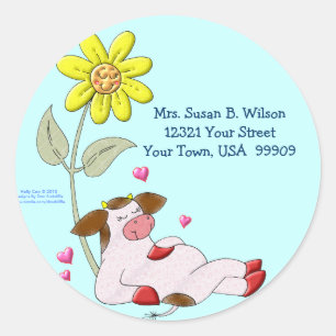 Holly Cow with Flower Classic Round Sticker