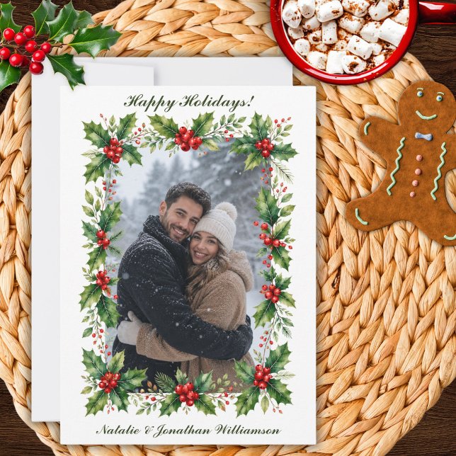 Holly Custom Photo Christmas Card (Creator Uploaded)