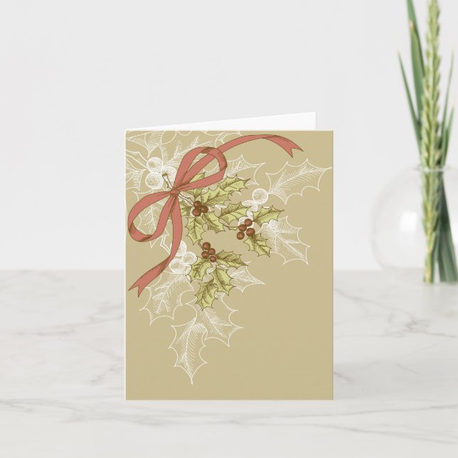 Holly-Day Sketch Holly Berries and Leaves Holiday Card (Front)