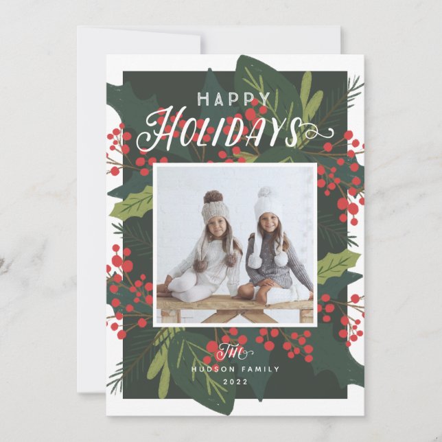 Holly Days | Happy Holidays Photo Holiday Card (Front)