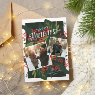 Holly Days Happy Holidays Tilted 2 Photo Holiday Card