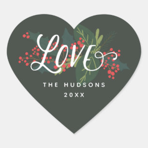 Holly Days Love Custom Name Heart Sticker