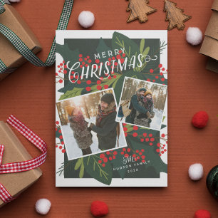 Holly Days Merry Christmas Tilted 2 Photo Holiday Card