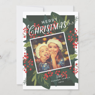 Holly Days Merry Christmas Tilted Photo Holiday Card