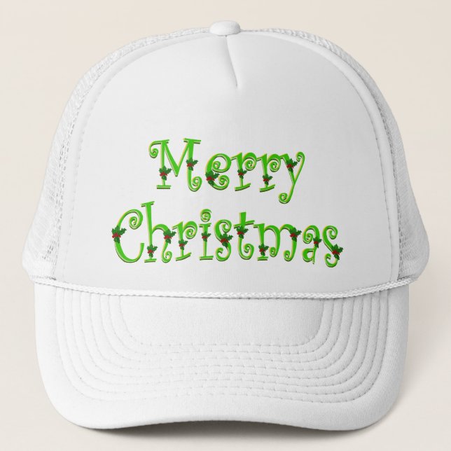 Holly Decked Merry Christmas Caps (Front)