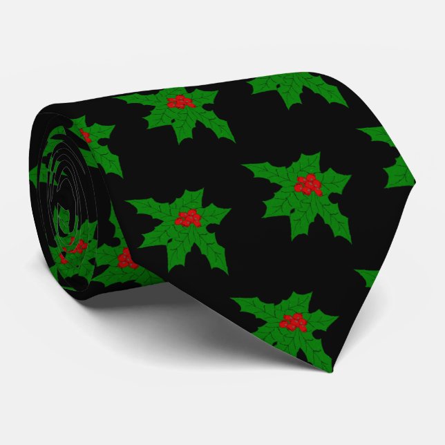 Holly Design Christmas Tie (Rolled)