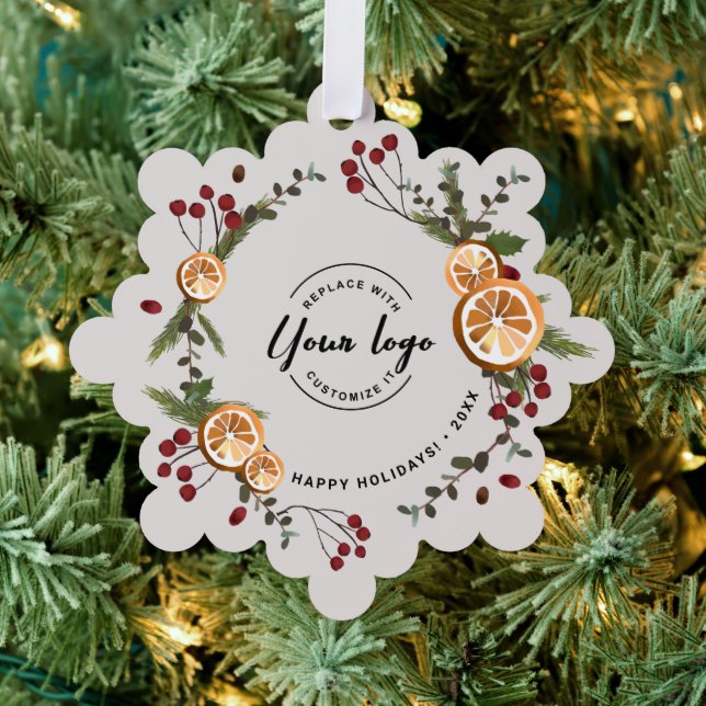 Holly Dried orange Foliages Business logo Xmas Tree Decoration Card (Insitu (Tree))