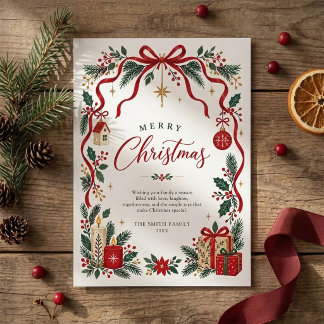 Holly Evergreen Botanical Merry Christmas Greeting Holiday Card