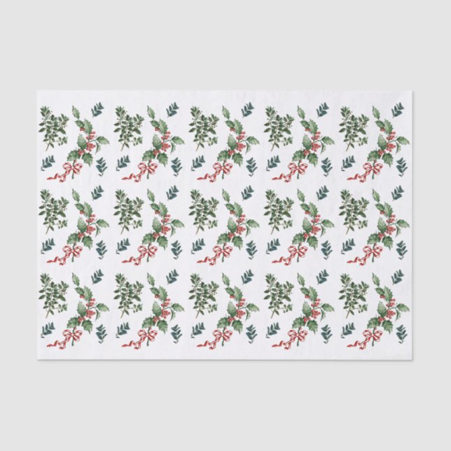 Holly Evergreen Christmas Holiday Vintage Greenery Tissue Paper (Front)