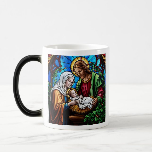 Holly family crystal stained glass image  magic mug (Left)