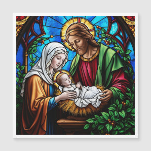 Holly family crystal stained glass image  magnetic invitation